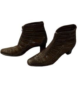 Italian Brown Suede & Snake Embossed Leather Ankle Bootie Women’s Size 7